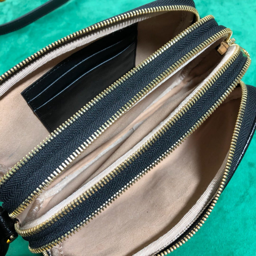 Gucci Ophidia Small Shoulder Bag in Black Suede and Patent Leather