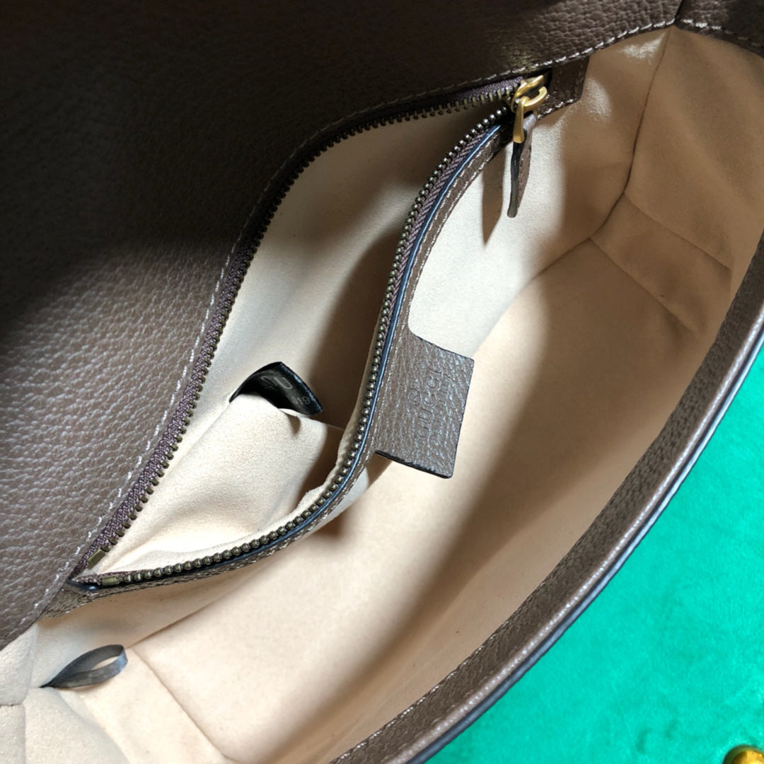 Gucci GG Marmont Small GG Supreme Shoulder Bag with Brown Leather Trim