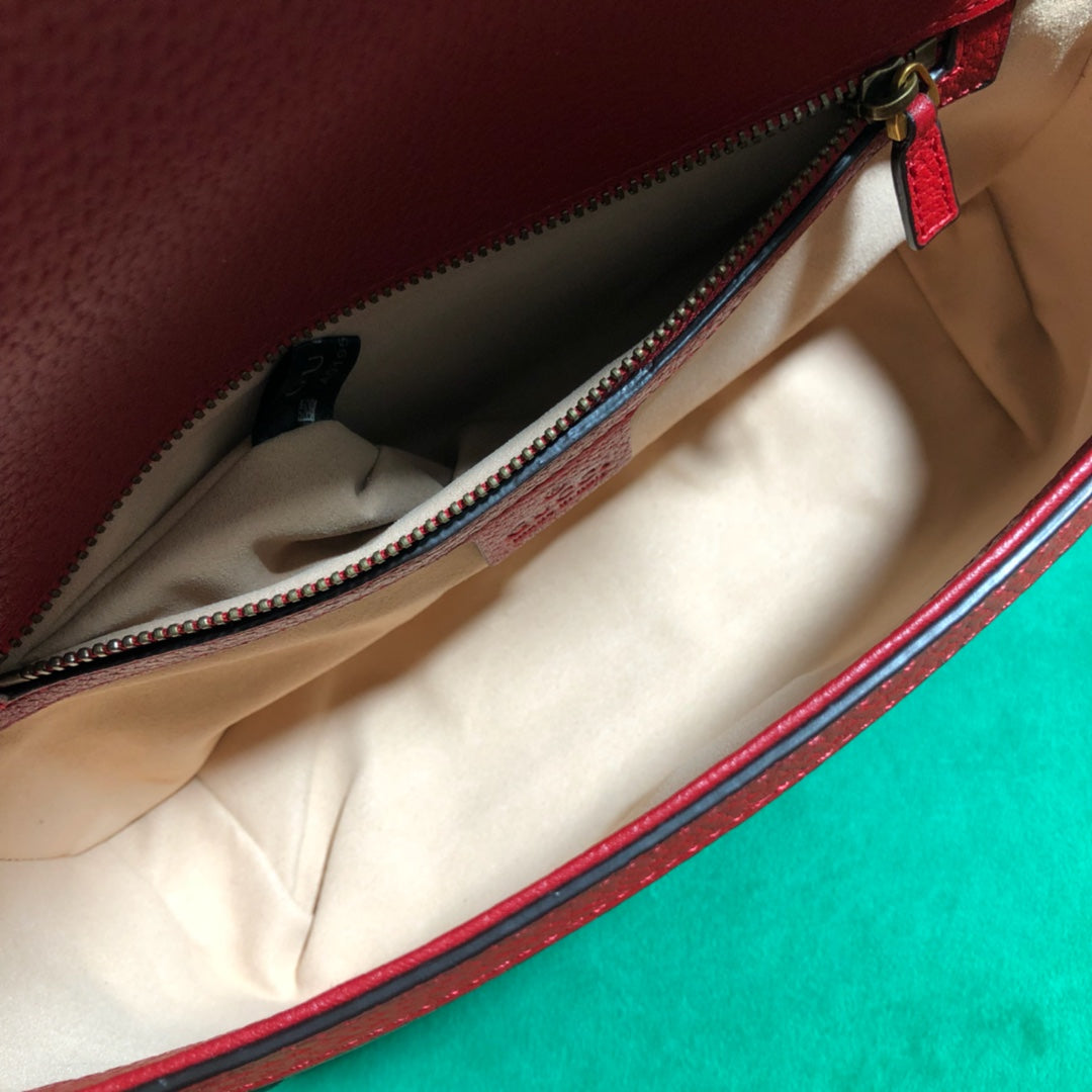Gucci Vintage Monogram Canvas Shoulder Handbag with Red Trim and Gold Chain