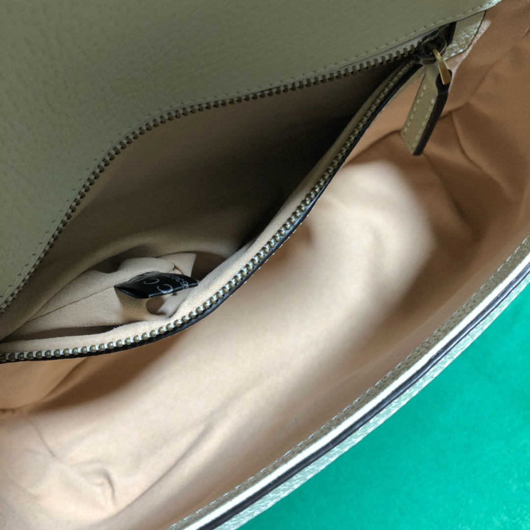 Gucci GG Marmont Small Shoulder Bag in GG Supreme Canvas with White Leather Trim