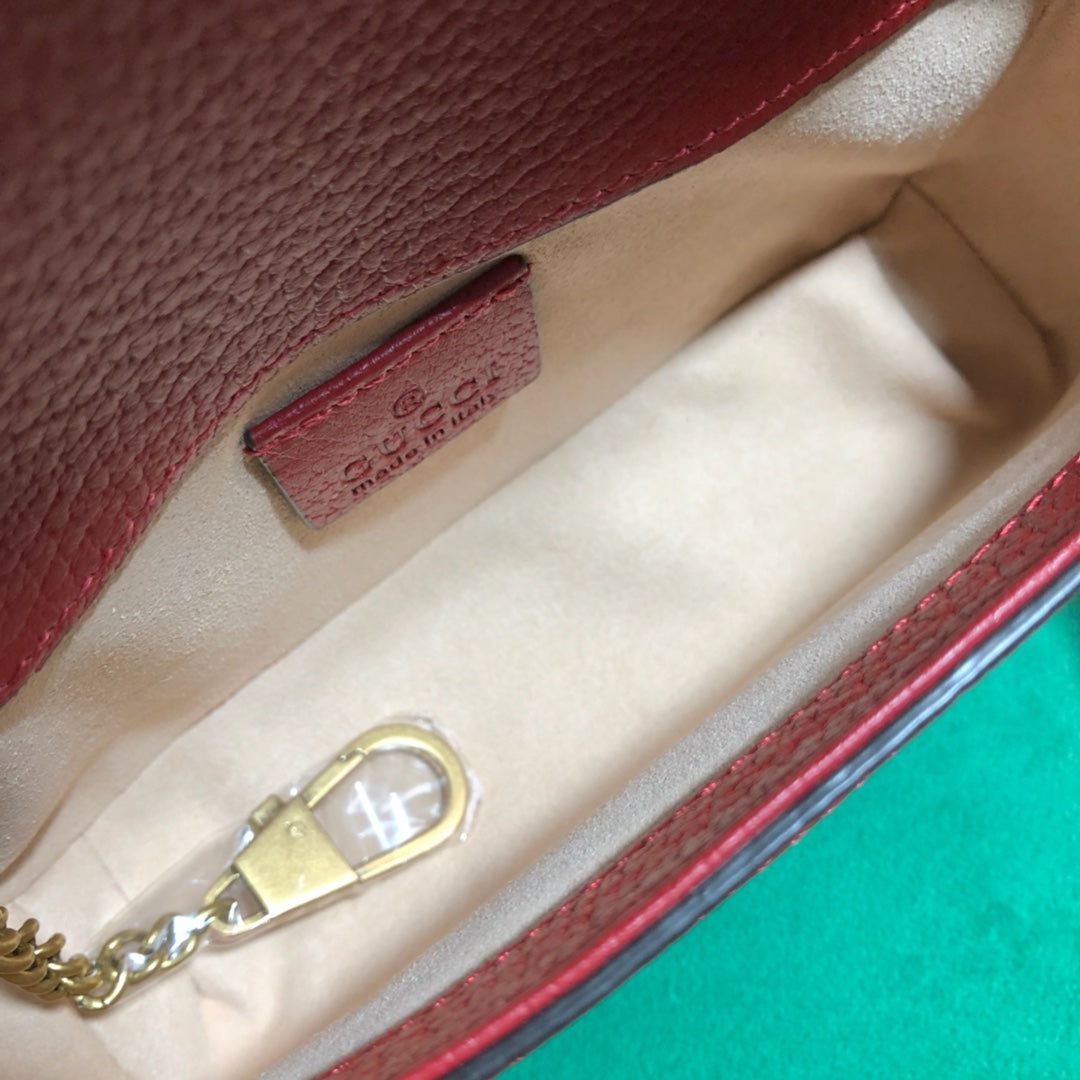 Gucci GG Marmont Small Shoulder Bag in GG Supreme Canvas with Red Leather Trim