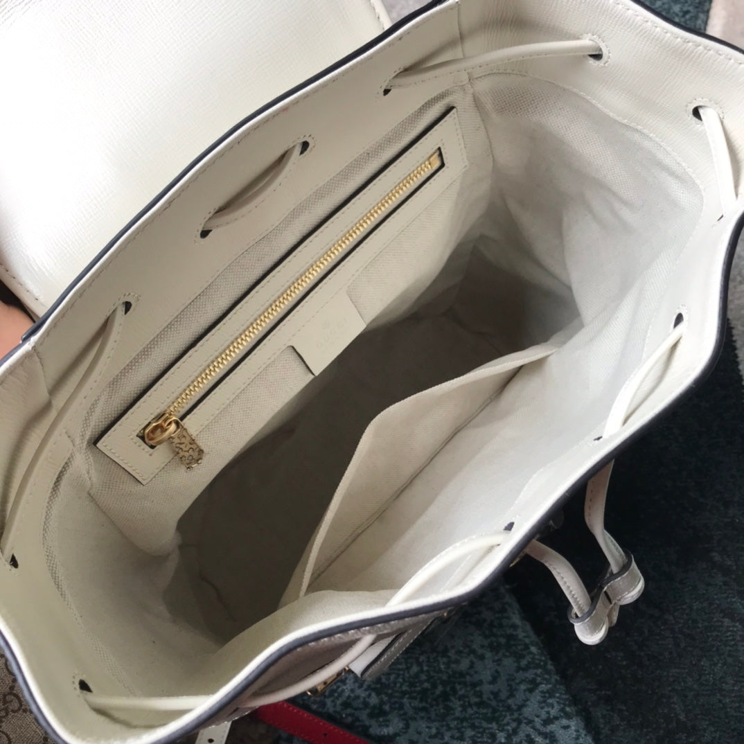 Gucci Horsebit 1955 GG Supreme Canvas Backpack with White Leather Trim