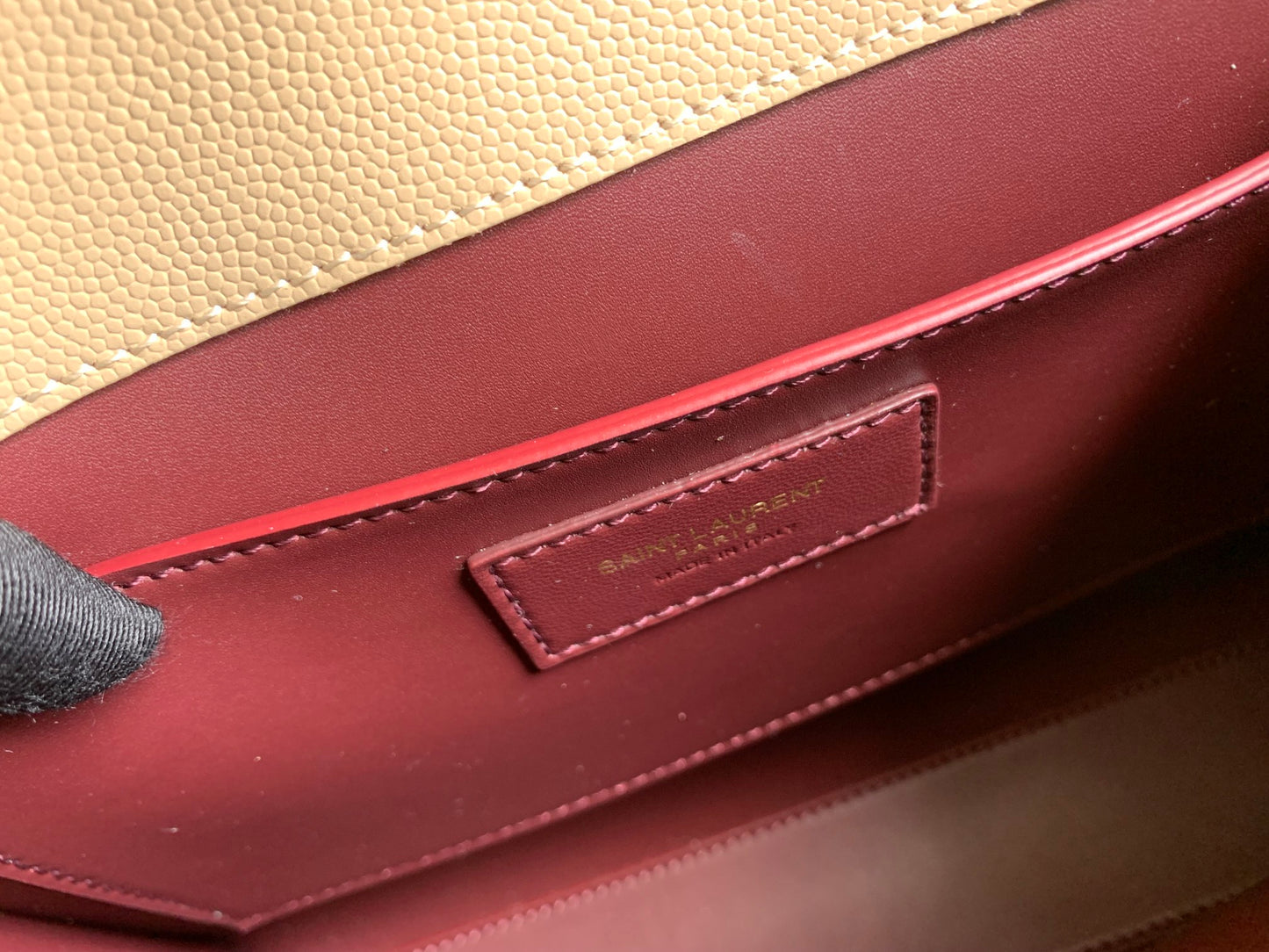 Saint Laurent Cassandra Mini Top Handle Bag in Dark Beige Grained Leather