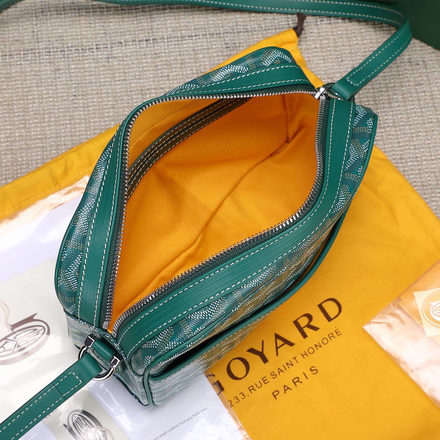 Gogy Green Chevron Print Crossbody Camera Bag with Stripe Accent