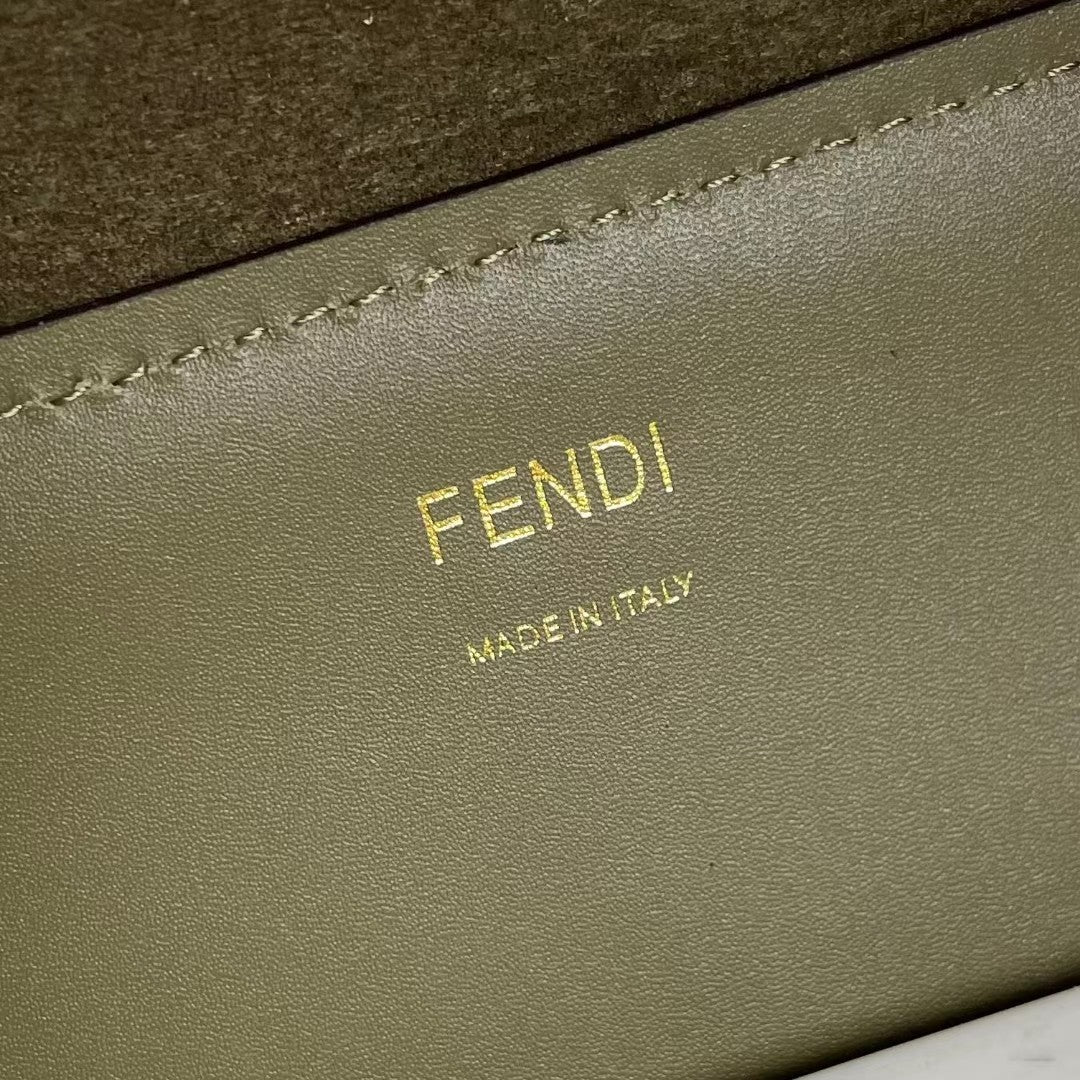 Fendi Sunshine Shopper Medium Olive Green Leather Tote Bag
