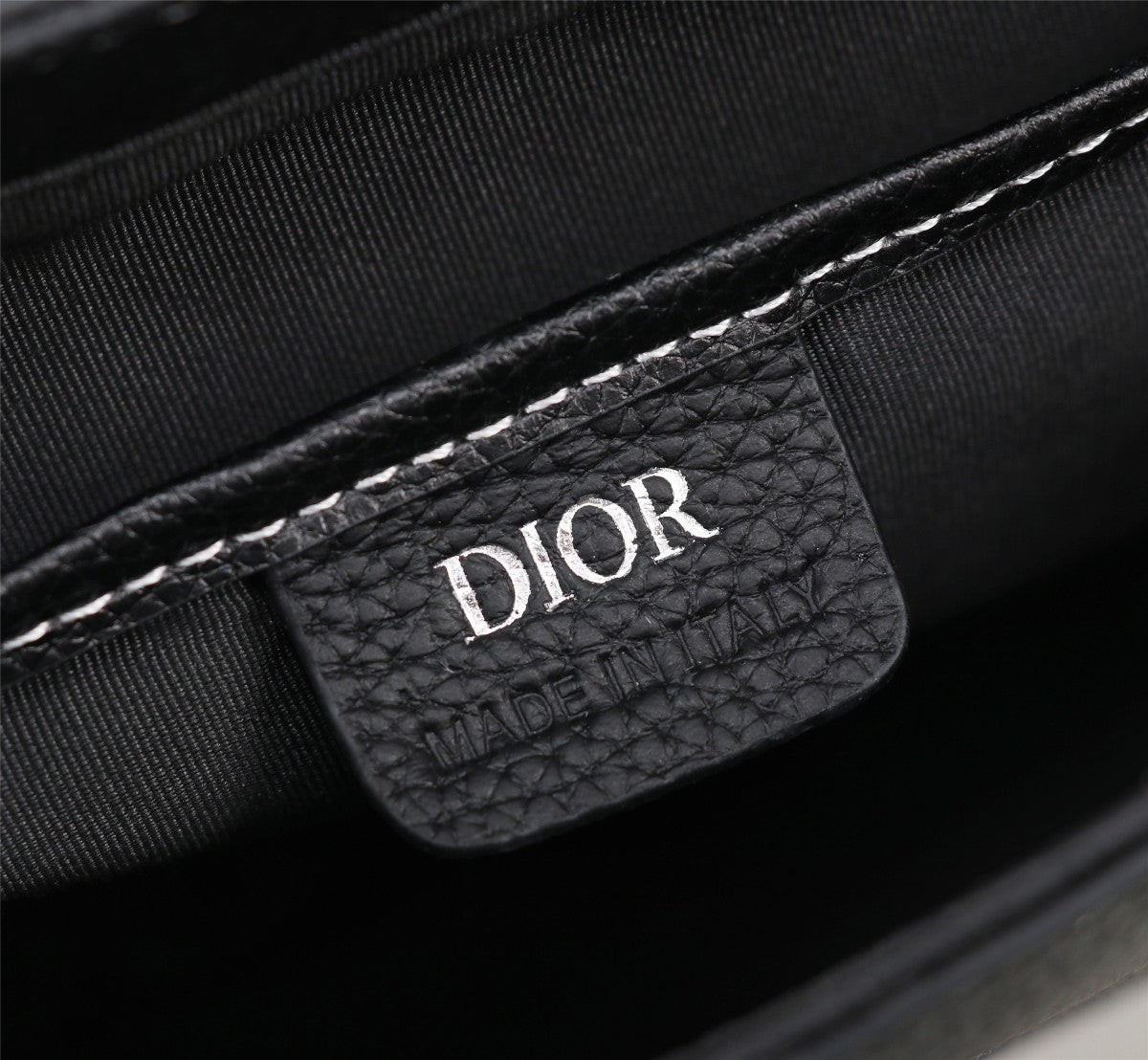 Christian Dior Black Grained Calfskin Lingot Messenger Bag with Contrast Stitching