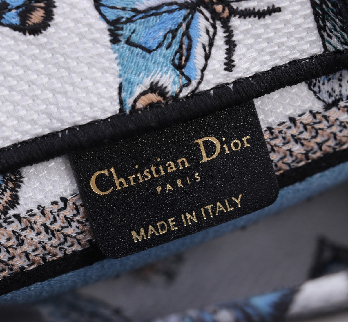 Christian Dior Blue Butterfly Embroidery Small Book Tote Handbag with Strap