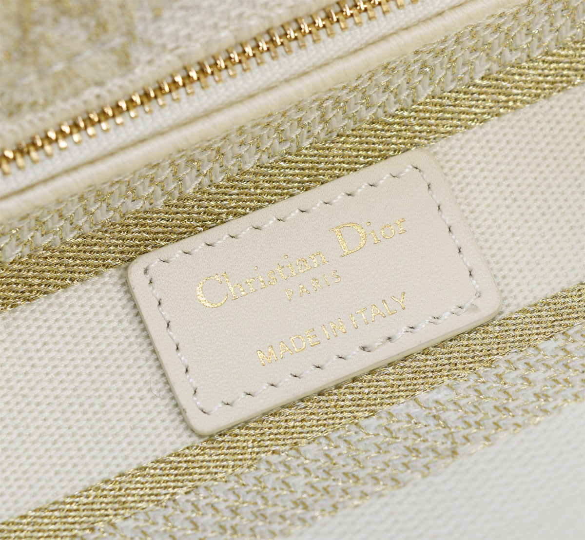 Christian Dior Lady D-Lite Bag White and Gold Embroidered Canvas Handbag