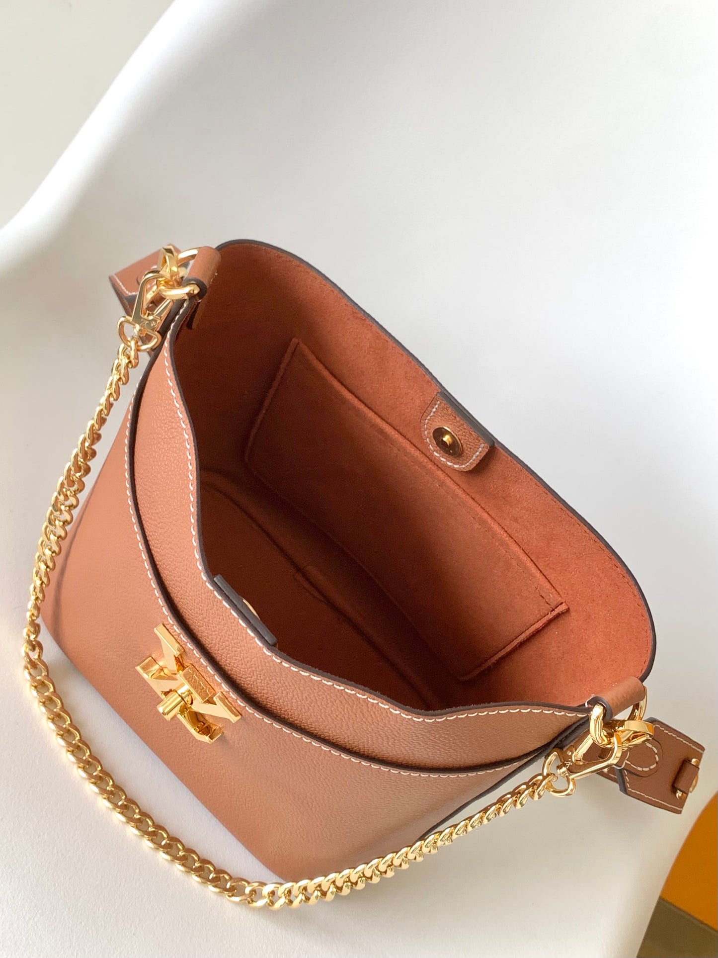 Louis Vuitton Lockme Bucket Bag - Brown Grained Leather with Gold-Tone Hardware