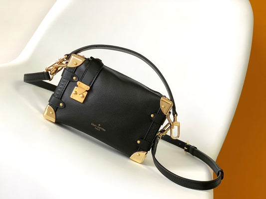 Louis Vuitton Side Trunk MM Handbag - Black Grained Leather with Gold-Tone Hardware