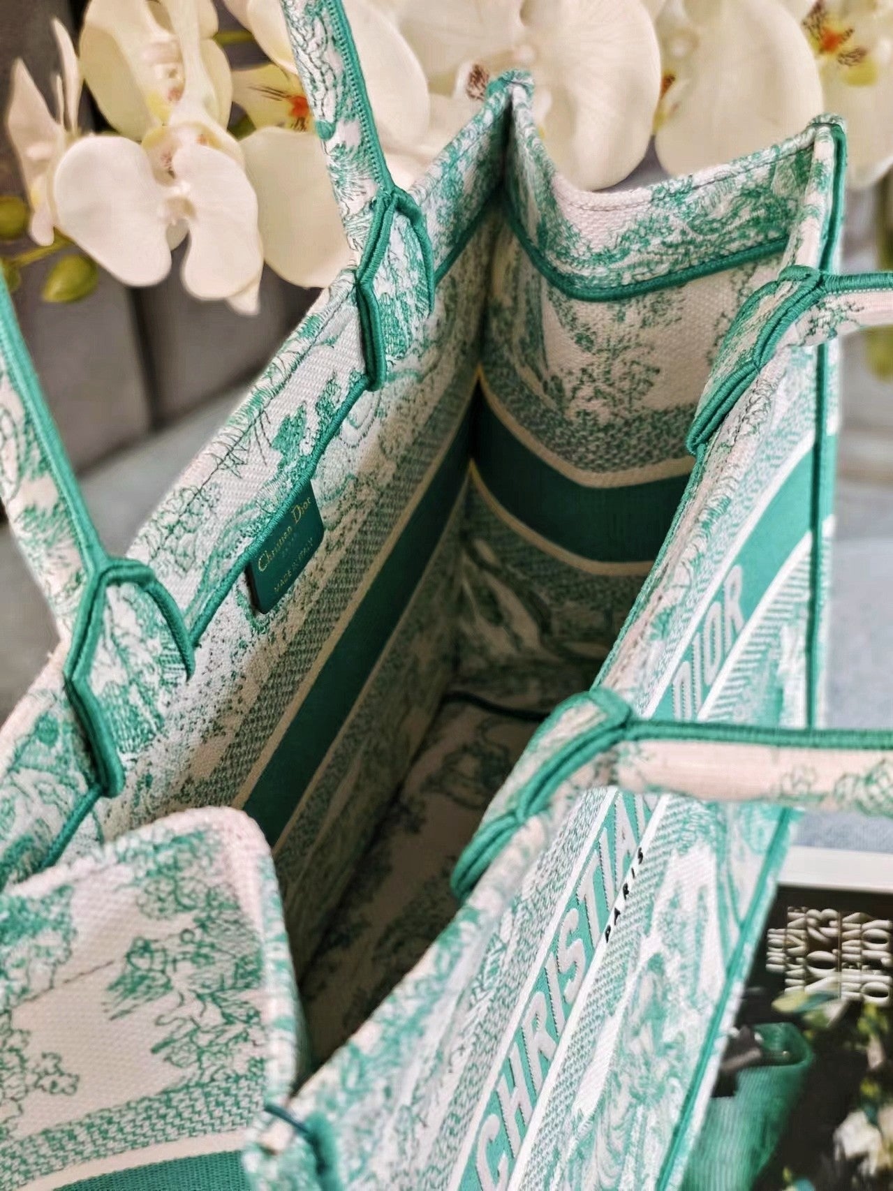 Christian Dior Mini Book Tote Bag Green Toile de Jouy Sauvage Embroidery