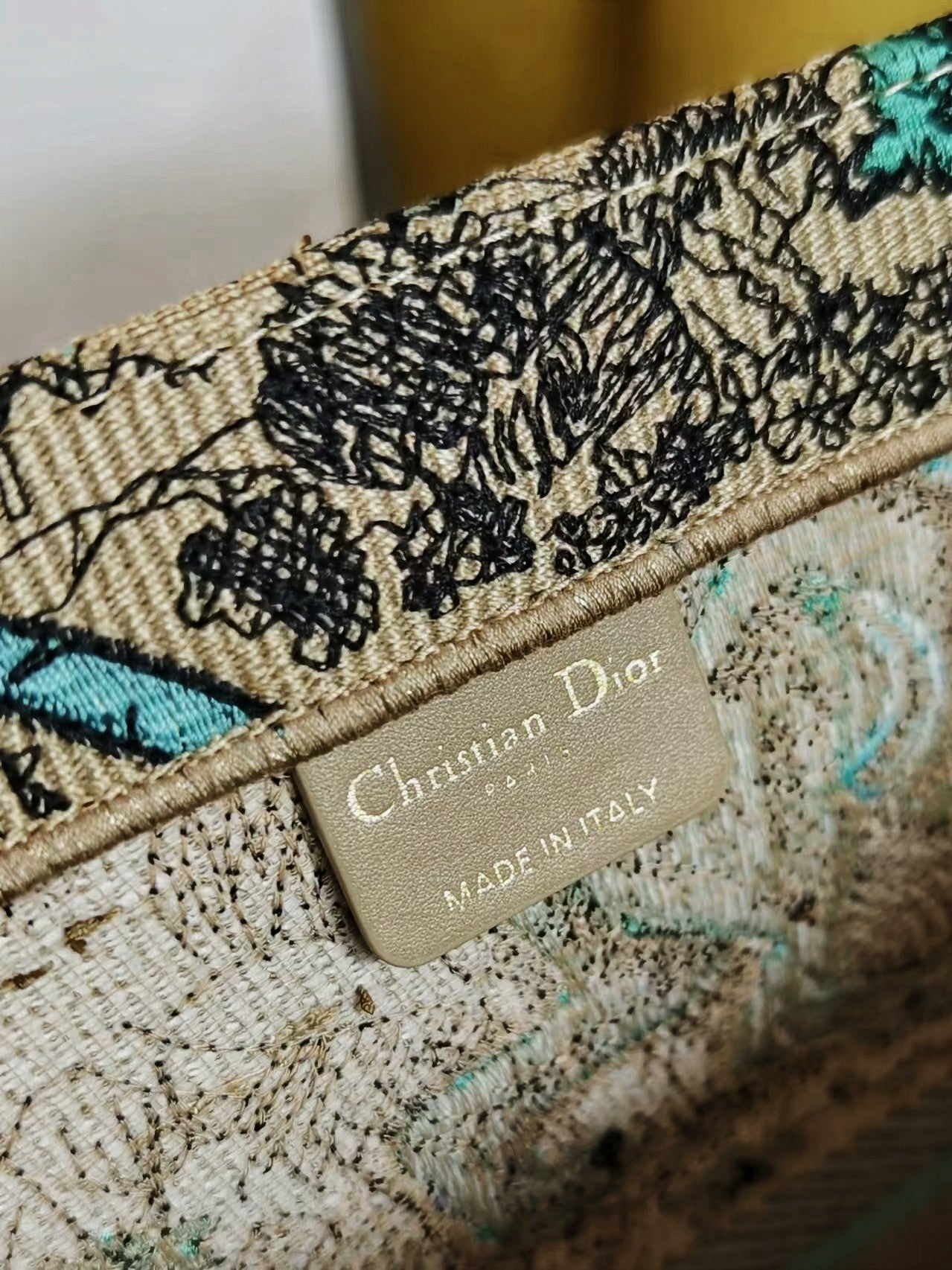 Dior Vintage Green Toile de Jouy Animal Print Canvas Tote Bag