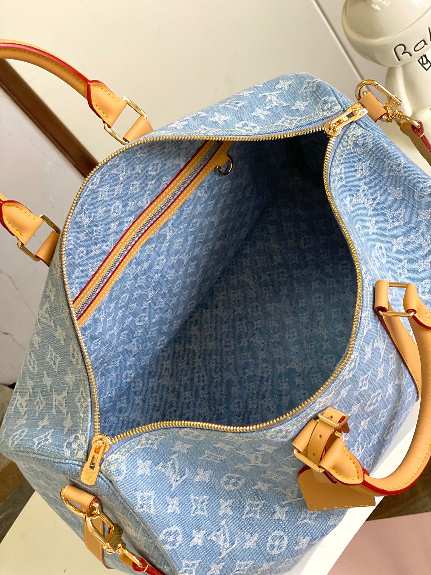 Louis Vuitton Keepall Bandoulière Monogram Light Blue Duffle Bag