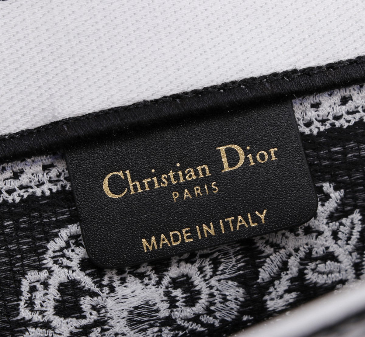 Christian Dior Black and White Embroidered Book Tote Bag