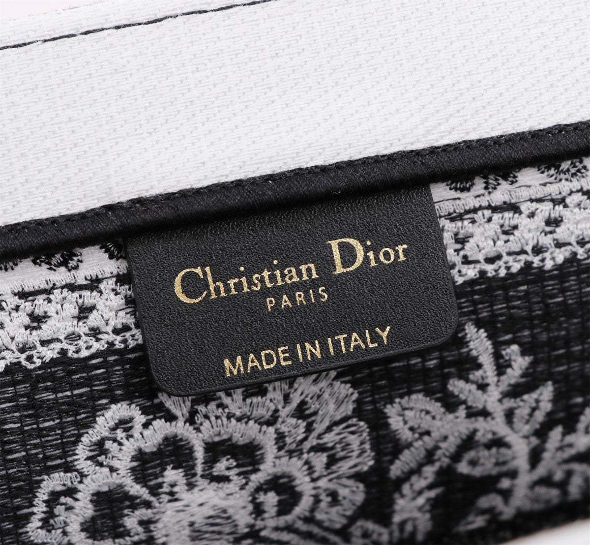 Christian Dior Book Tote Bag with Black and White Butterfly Embroidery