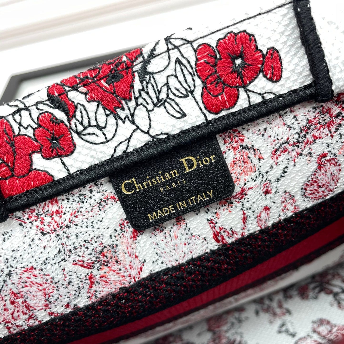 Christian Dior Book Tote Bag - White and Red Heart Motif Embroidery
