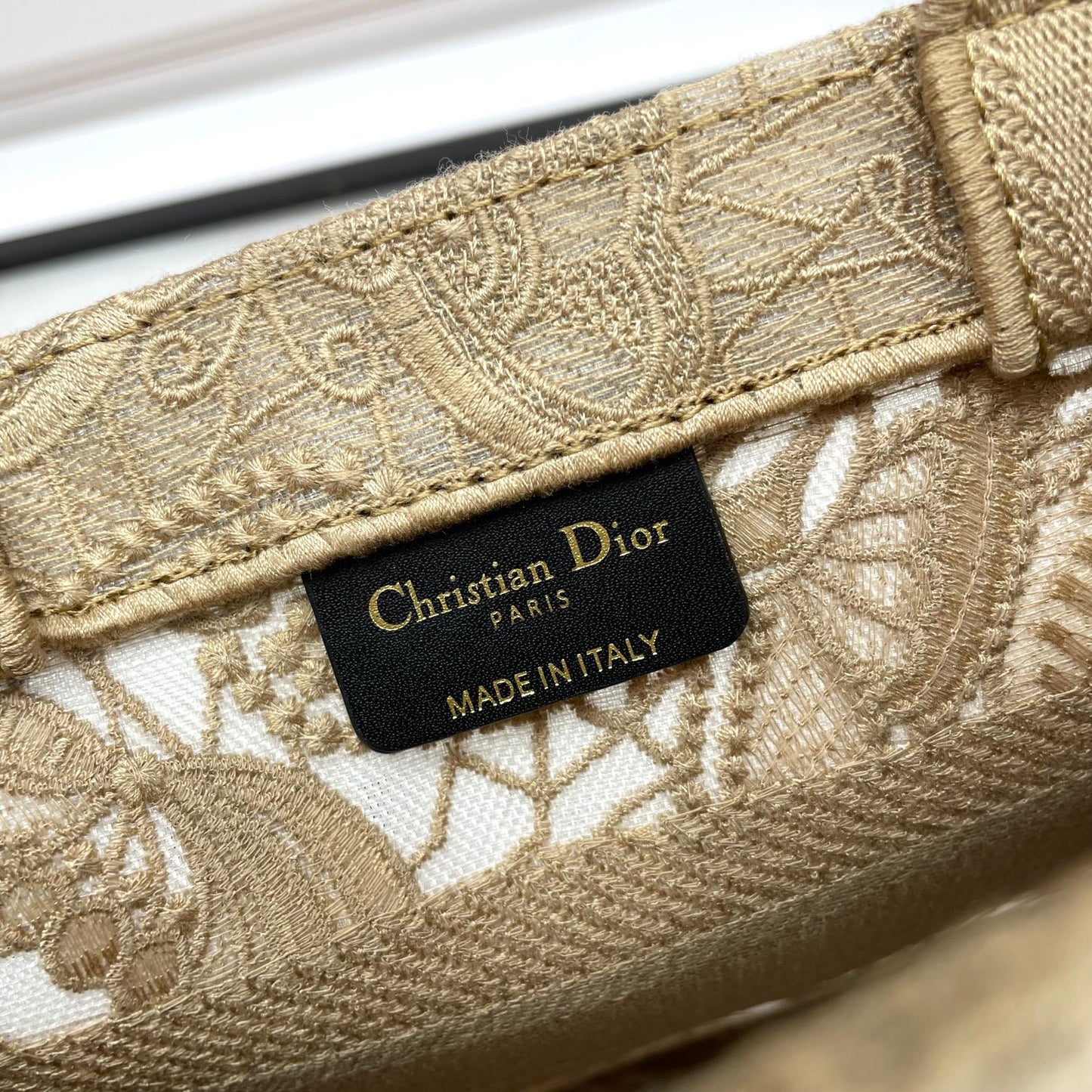 Christian Dior Small Book Tote Bag in Beige Lace Embroidery