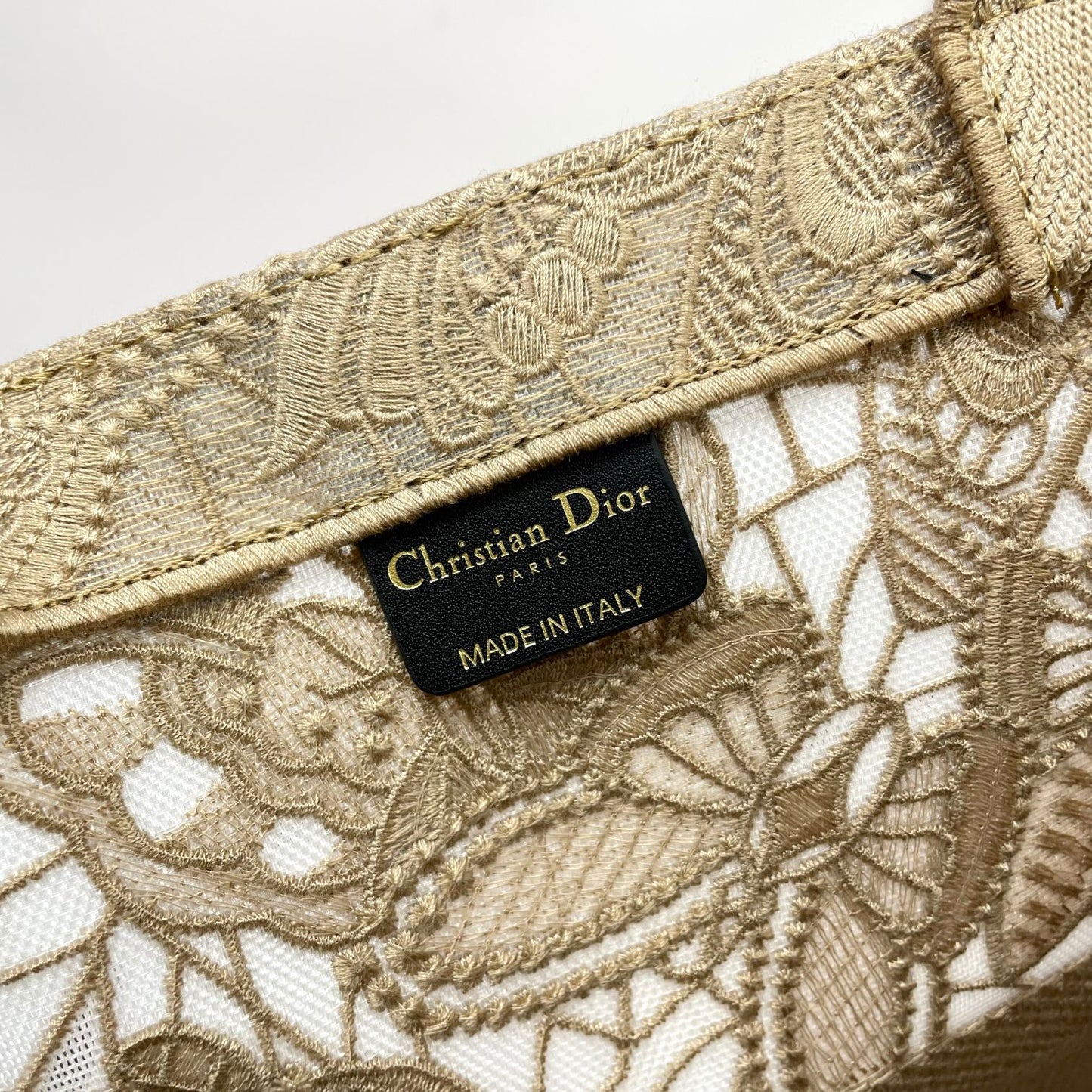 Christian Dior Large Book Tote Bag Beige Floral Lace Embroidery Canvas