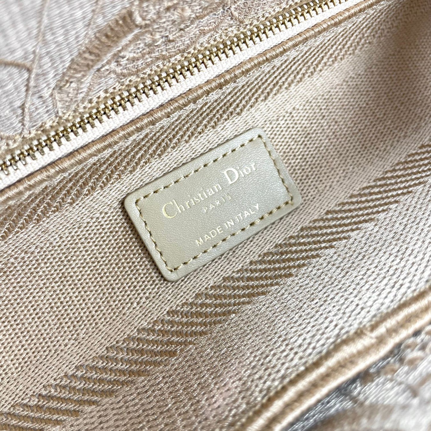 Christian Dior Lady D-Lite Handbag Beige Embroidered Canvas