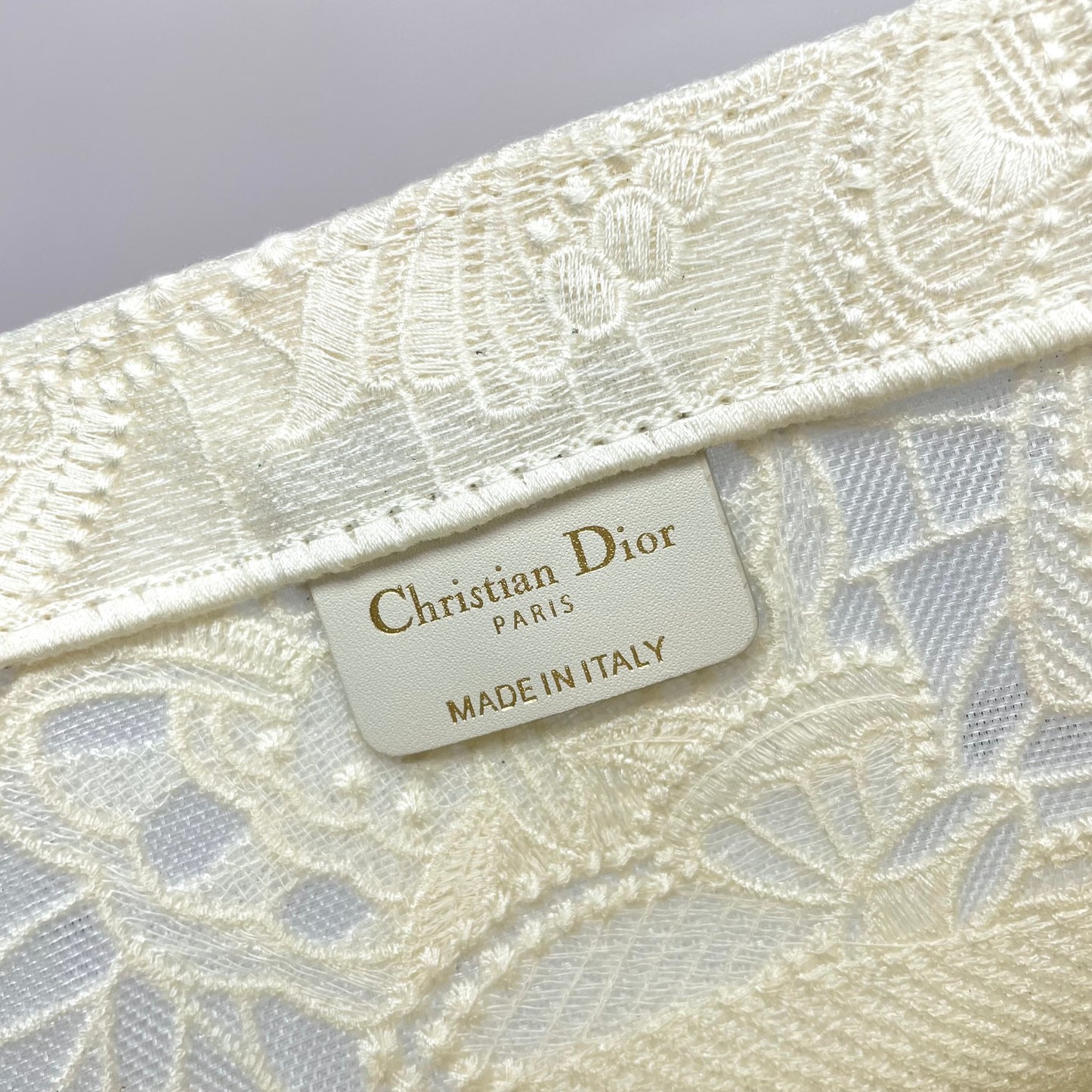Christian Dior White Embroidered Canvas Book Tote Bag