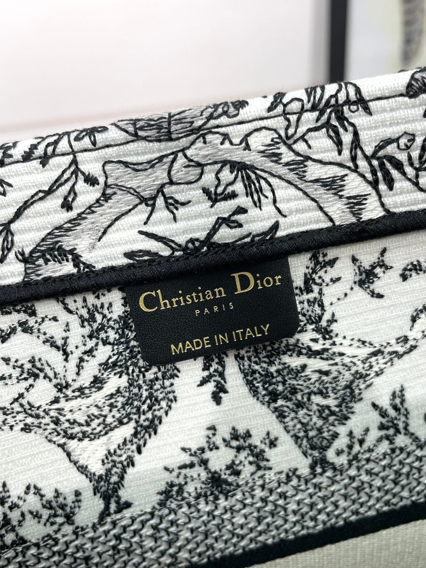 Christian Dior Medium Book Tote Bag - Black and White Sun Embroidered Canvas