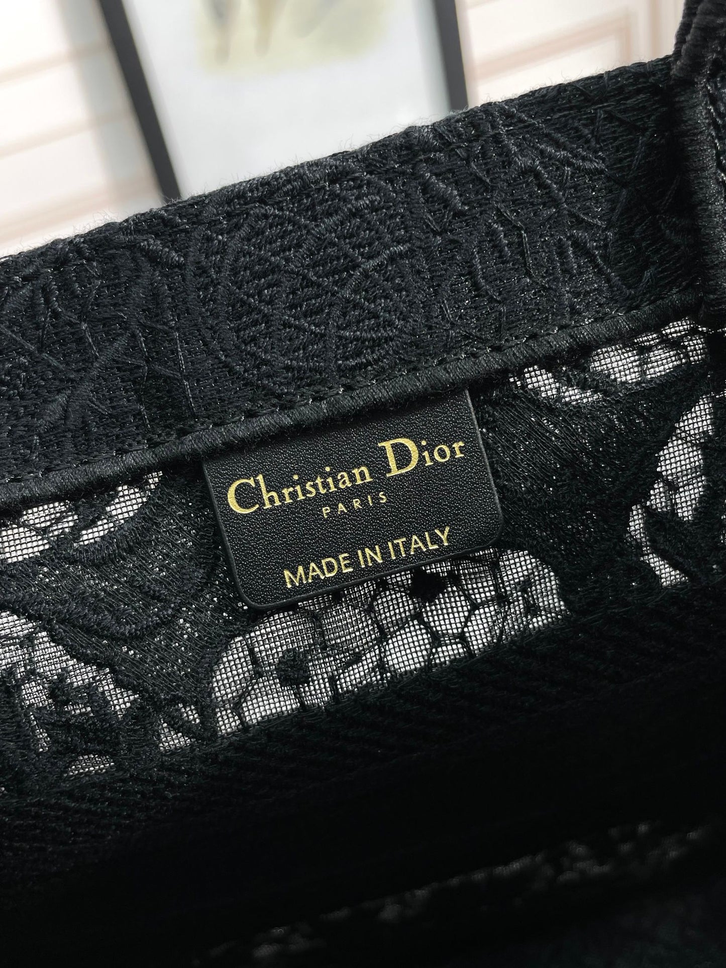 Christian Dior Small Book Tote Bag in Black Embroidered Canvas