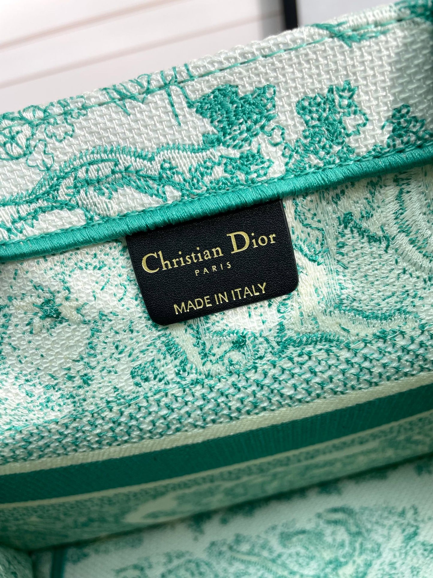 Christian Dior Medium Book Tote Green Toile de Jouy Embroidery