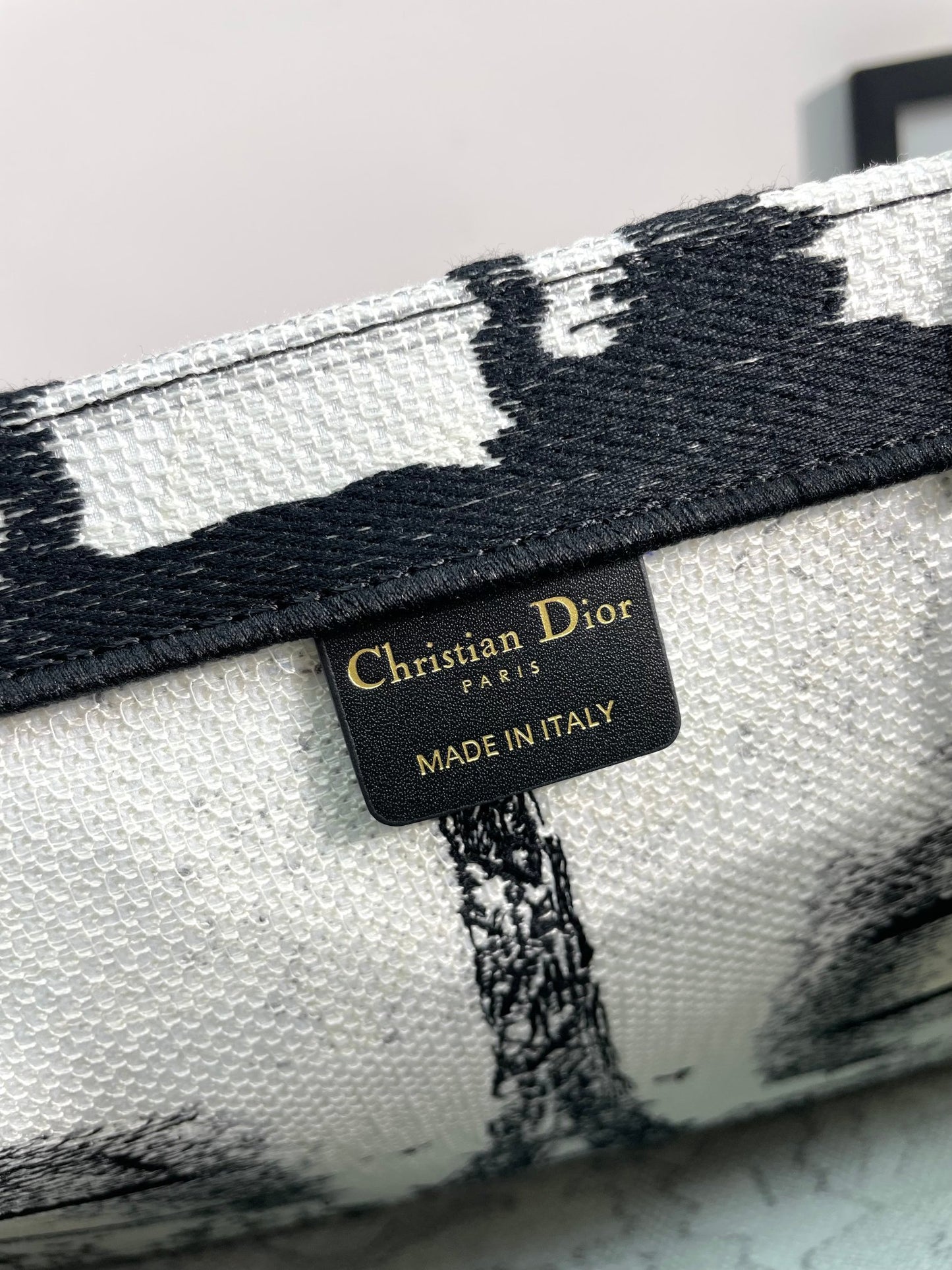Christian Dior Large Book Tote Bag - Paris Eiffel Tower Print Embroidery - Black & White