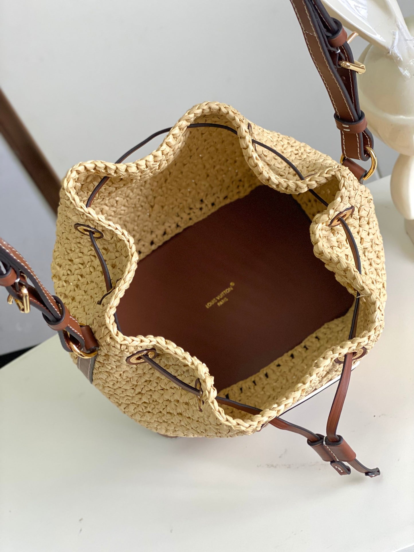 Louis Vuitton Nano Noé Raffia Bucket Bag - Natural Beige/Caramel Leather