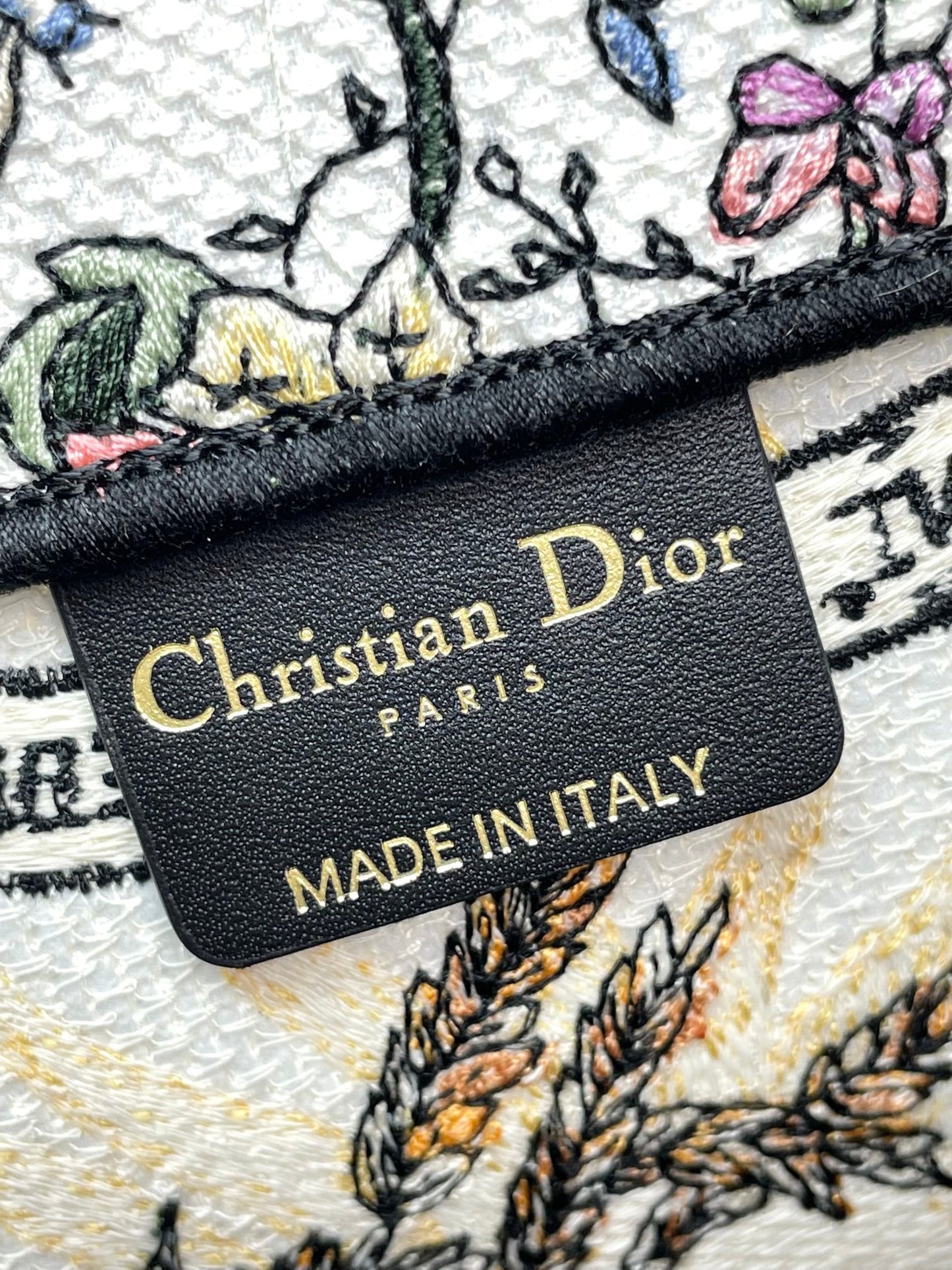 Christian Dior Embroidered Book Tote Bag - Floral Pattern with Purple Accents