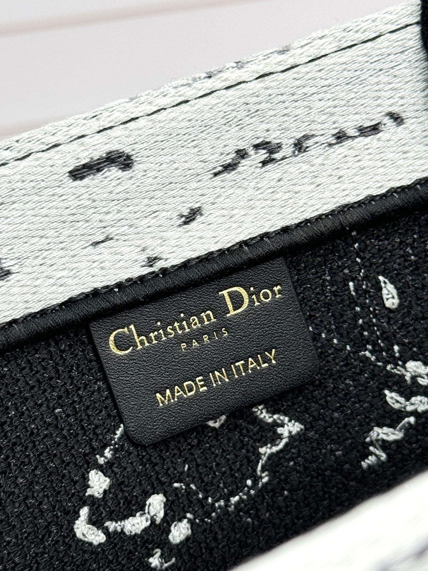 Christian Dior Small Book Tote Bag Black and White Embroidery