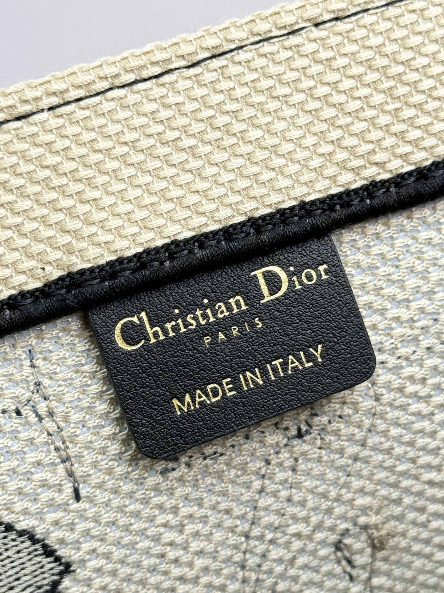 Christian Dior Book Tote Medium Black and Beige Floral Canvas Handbag