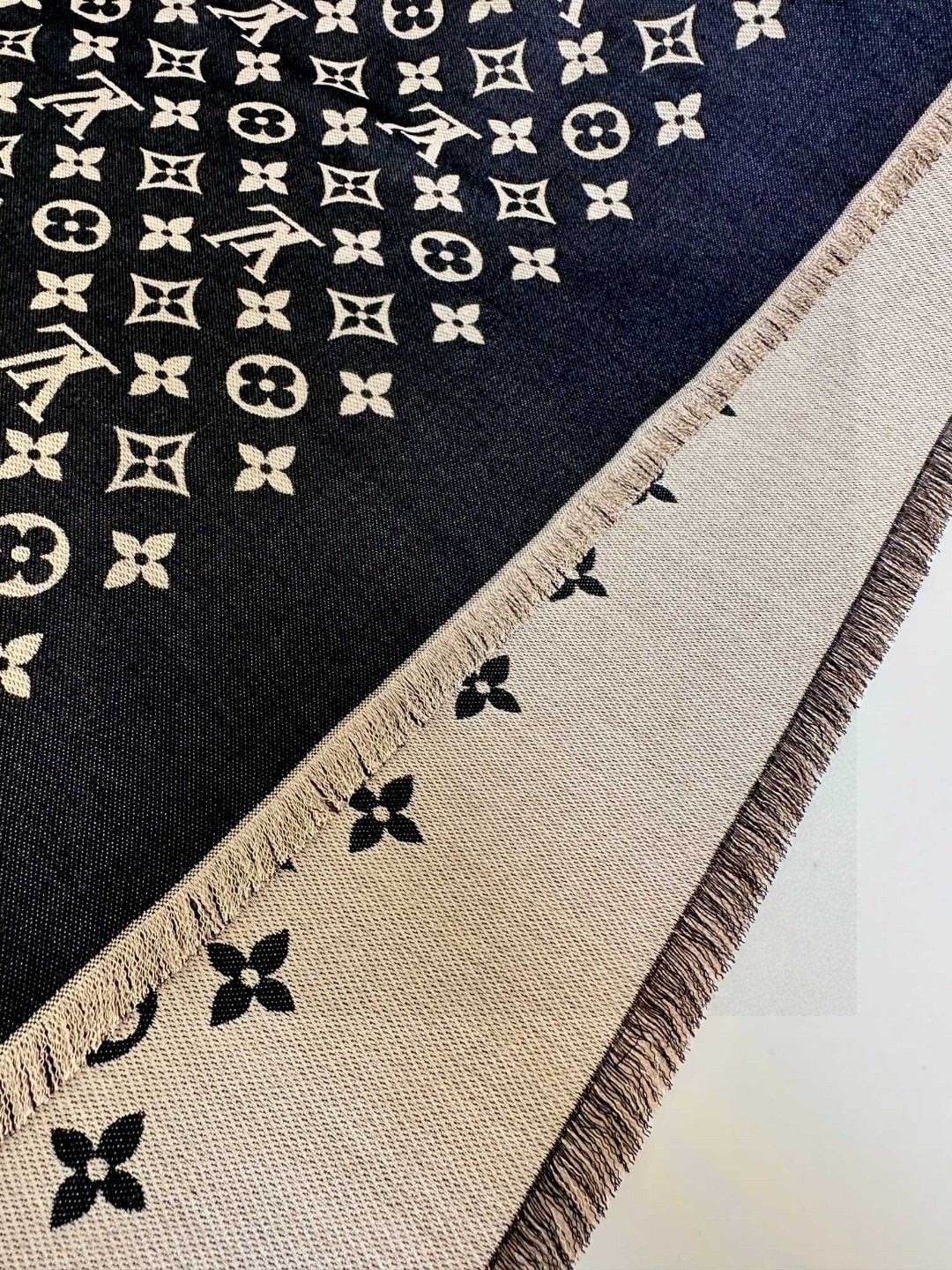 Women's Monogram Patterned Lightweight Shawl Wrap - Elegant Black and Beige Oversized Scarf Cape - Versatile Fall and Winter Fashion Accessory
