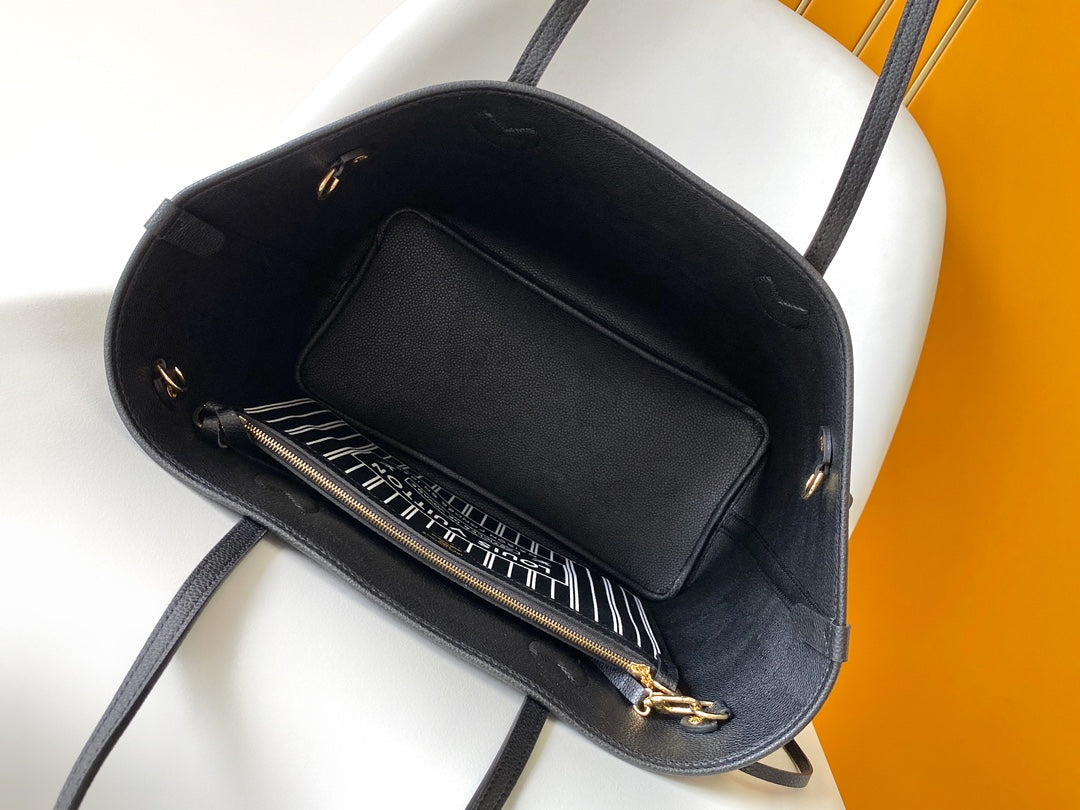 Louis Vuitton Neverfull MM Monogram Empreinte Leather Tote Bag - Black