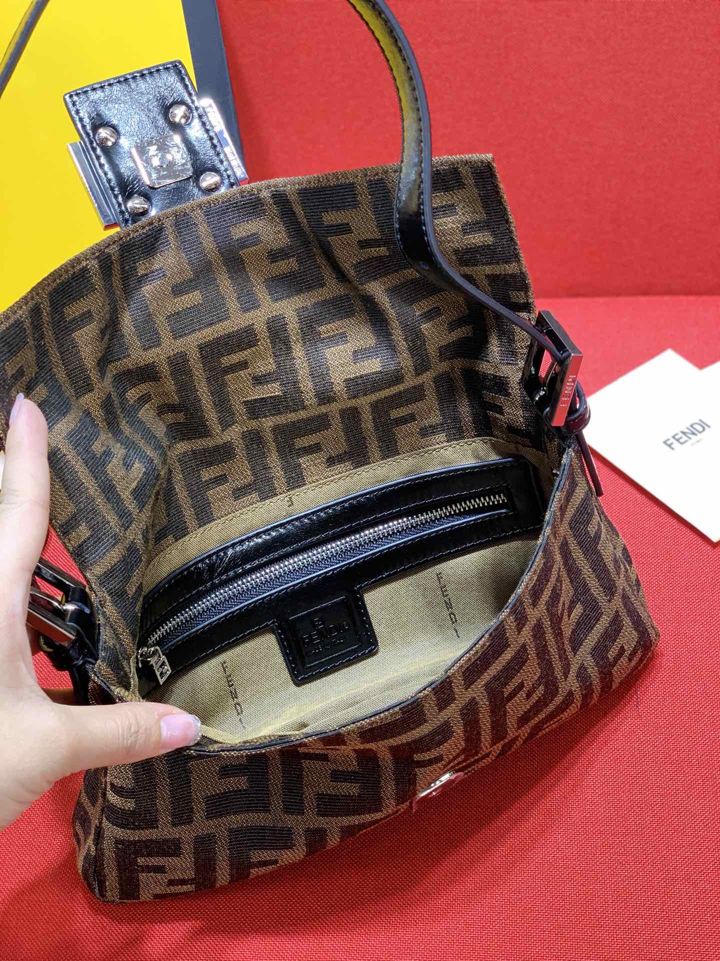 Fendi Baguette Zucca Monogram Canvas Shoulder Bag - Brown/Tobacco