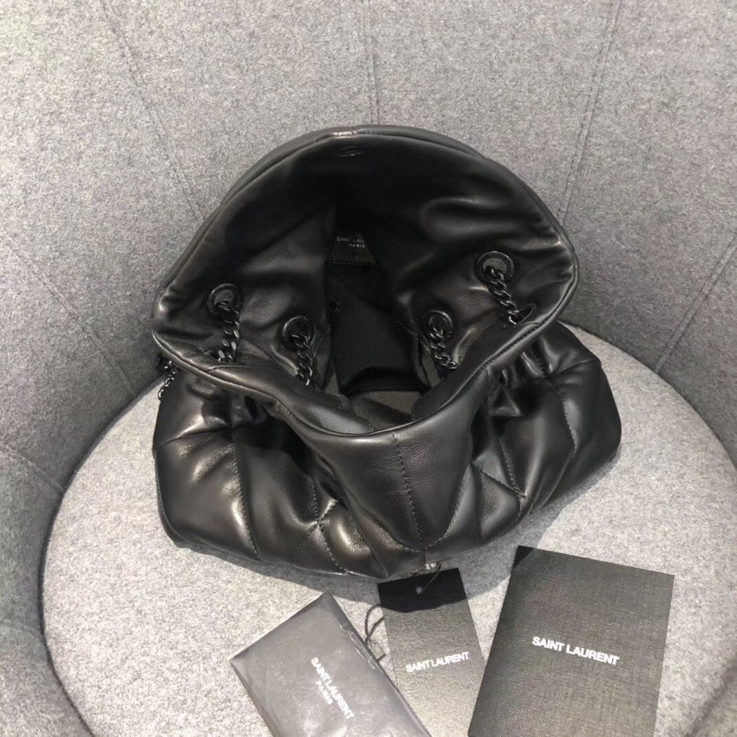 Saint Laurent Loulou Puffer Small in Quilted Lambskin with Matte Black Hardware