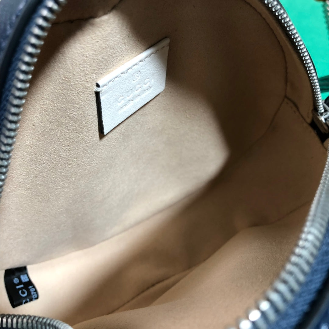 Gucci GG Marmont Round Mini Shoulder Bag - Navy Blue Quilted Leather