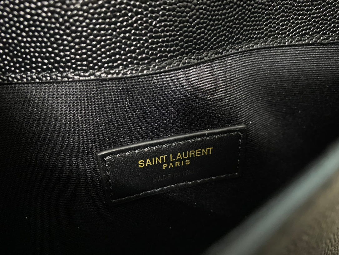 Saint Laurent Uptown Pouch in Black Grain de Poudre Leather with Gold Logo