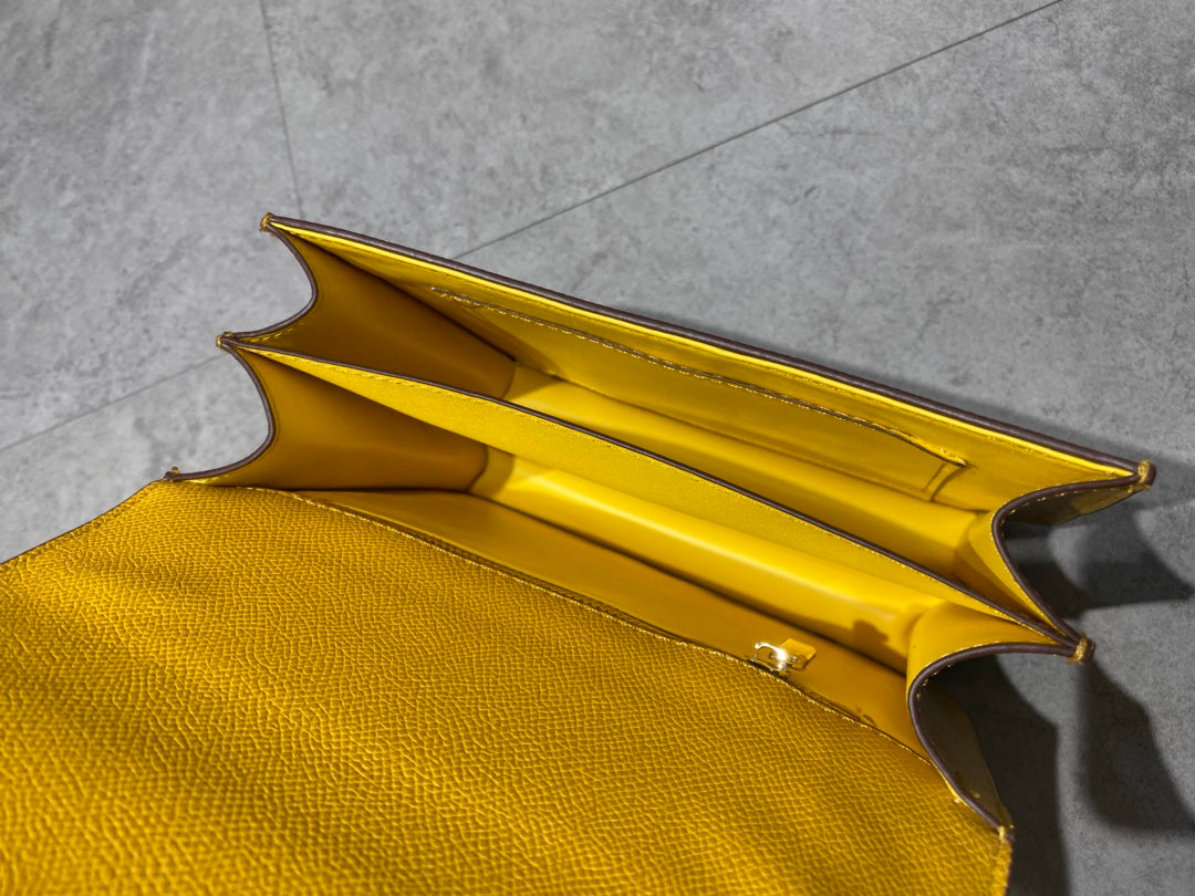 Mustard Yellow Leather Shoulder Bag with Gold H-Clasp - Small Crossbody Handbag