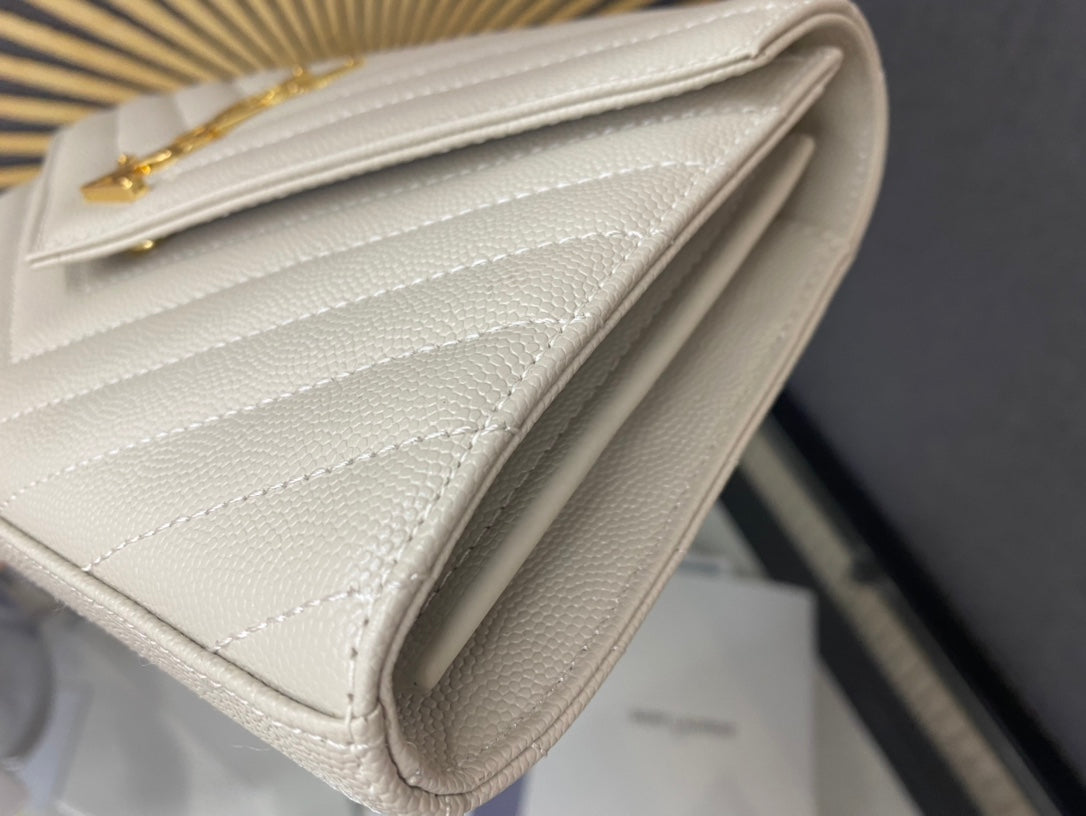Saint Laurent Monogram Cassandre Wallet on Chain - White Quilted Leather
