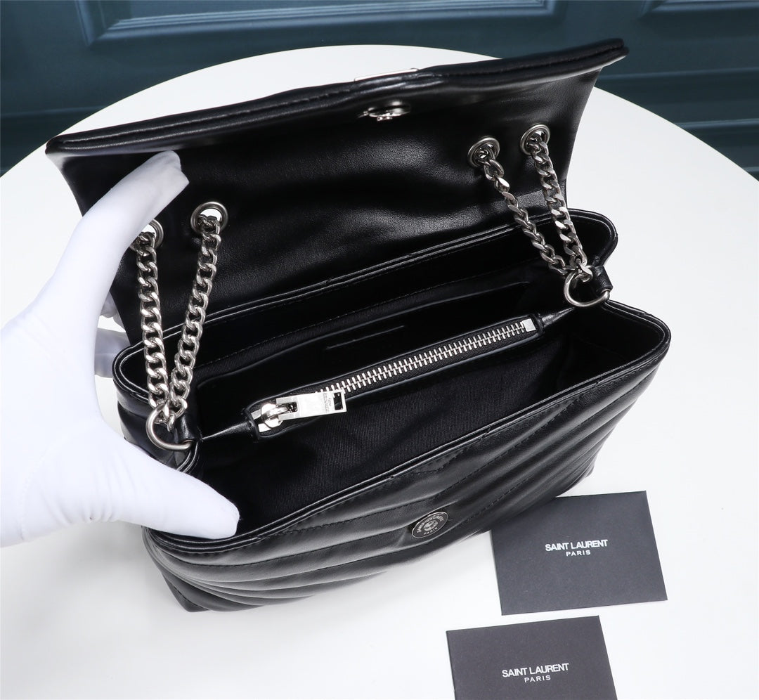 Saint Laurent Loulou Medium Quilted Leather Shoulder Bag - Black/Silver