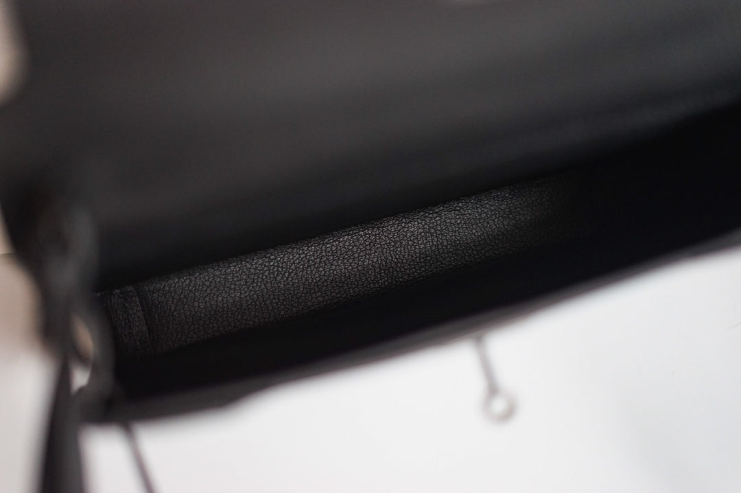 Black Textured Leather Kelly Cut Clutch Bag - Elegant Evening Pouch