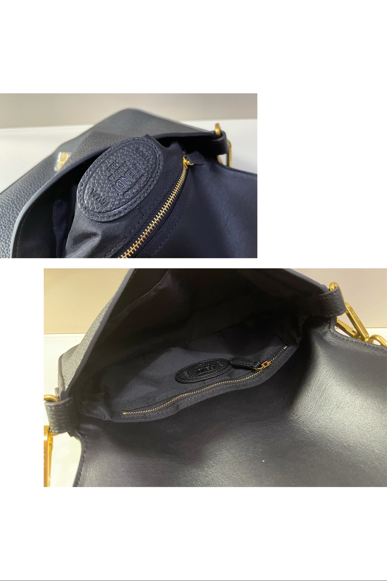 Fendi Black Leather Baguette Bag with Gold FF Hardware