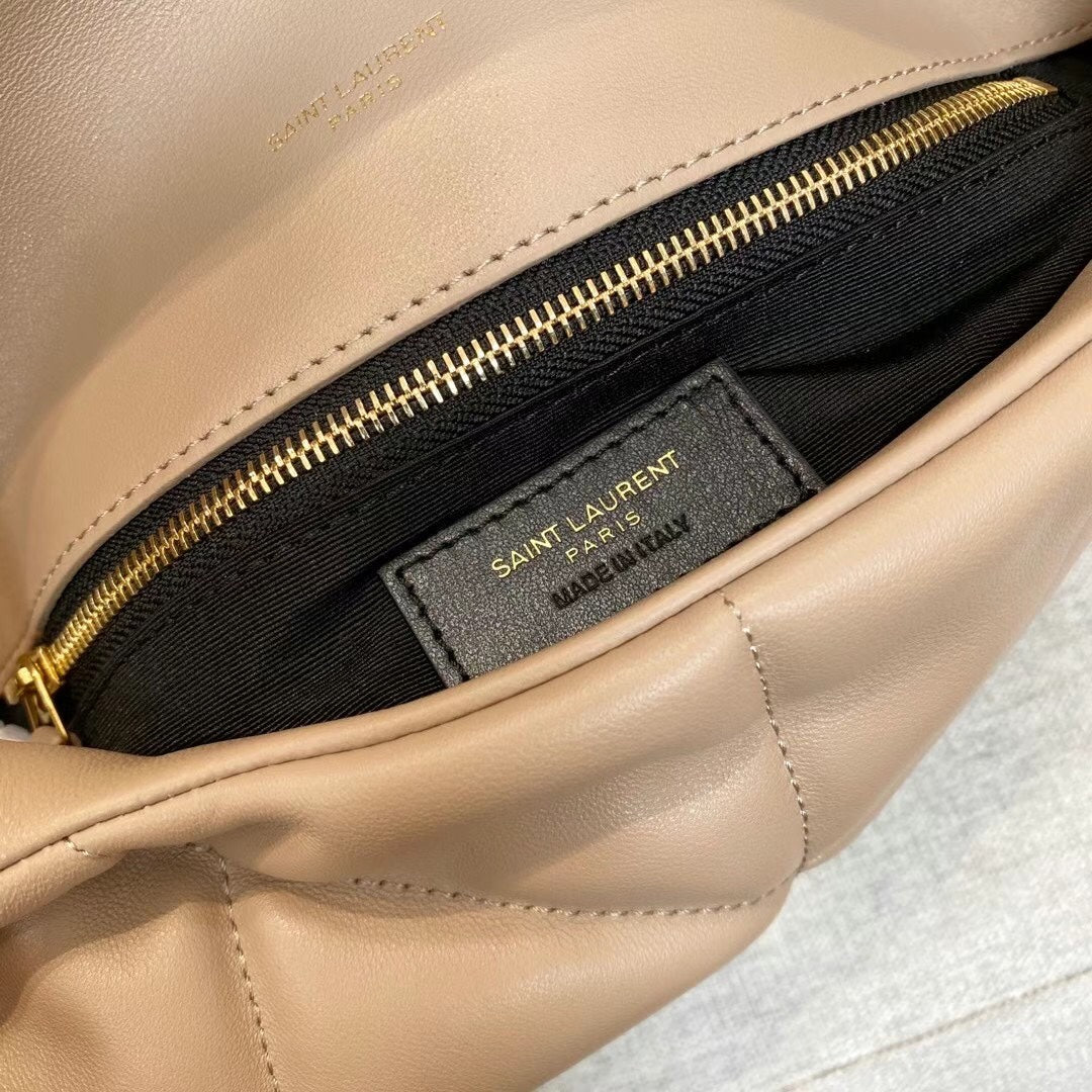 Saint Laurent Loulou Puffer Small Shoulder Bag in Quilted Lambskin Leather - Beige