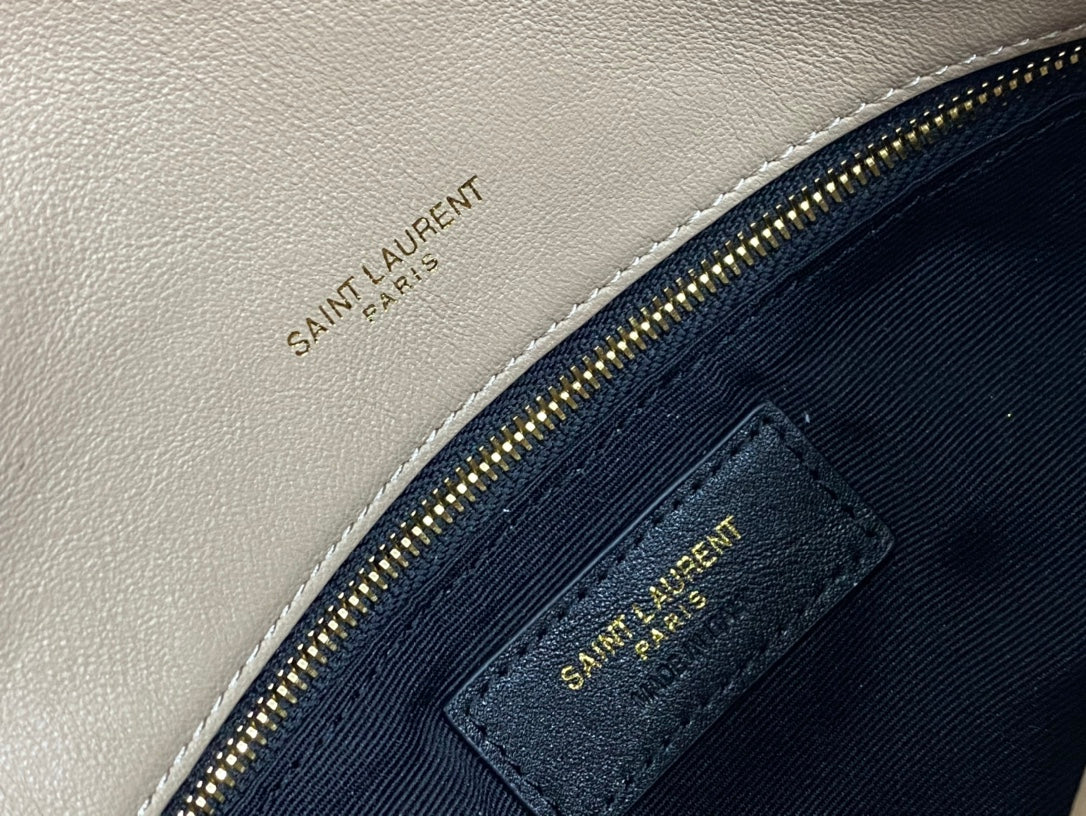 Saint Laurent Loulou Puffer Medium Chain Bag in Quilted Lambskin - Beige