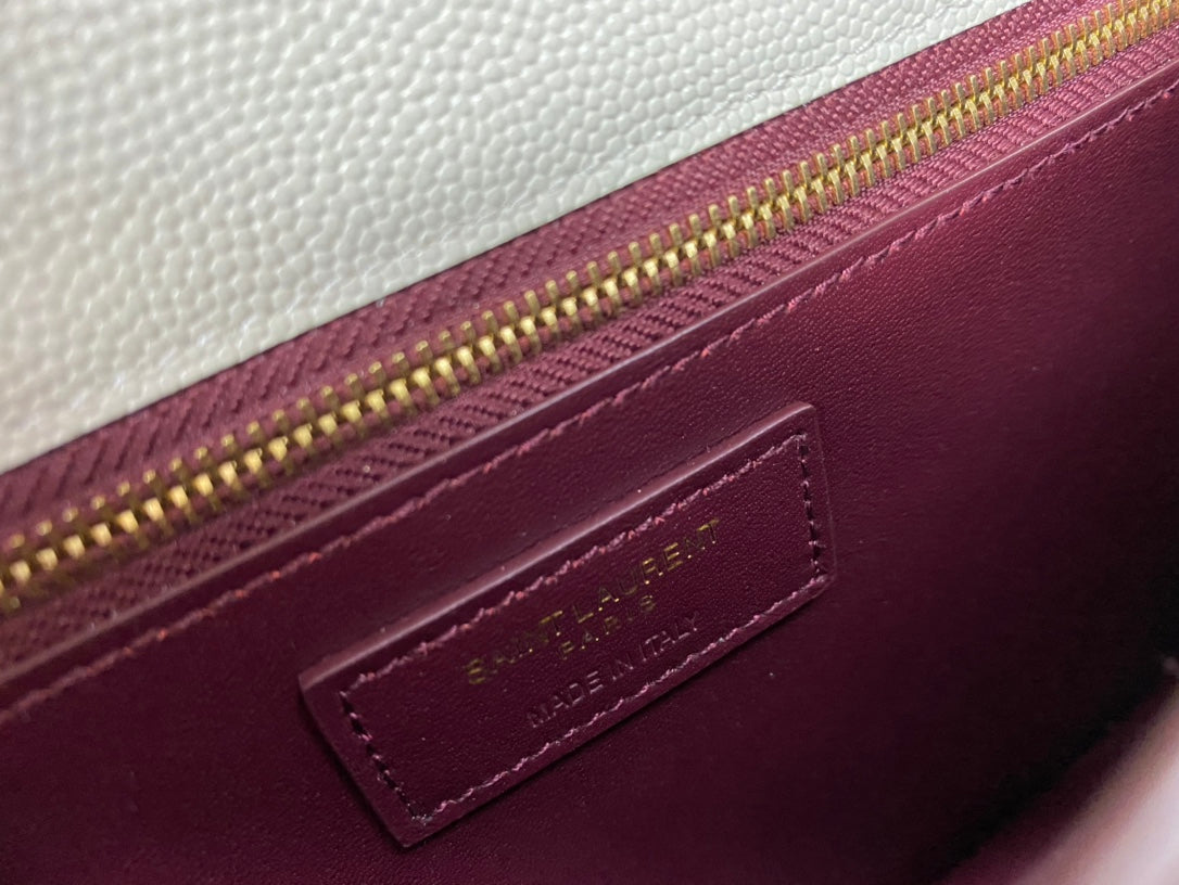 Saint Laurent Cassandra Envelope Shoulder Bag in White Leather with Gold Hardware