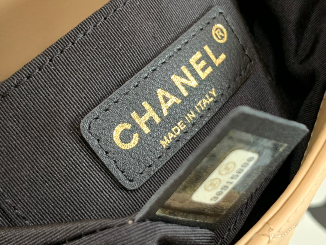 Chanel Beige Quilted Leather Pearl Strap Flap Bag