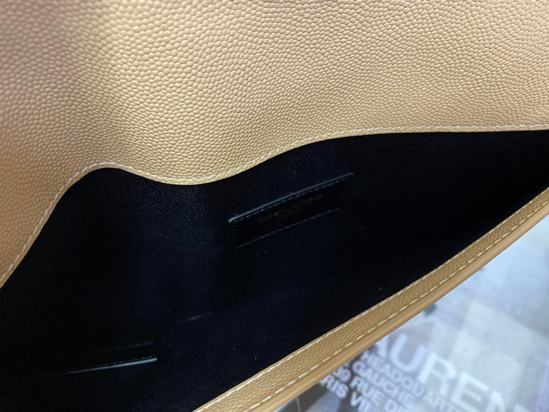 Saint Laurent Uptown Pouch in Shiny Smooth Leather - Beige