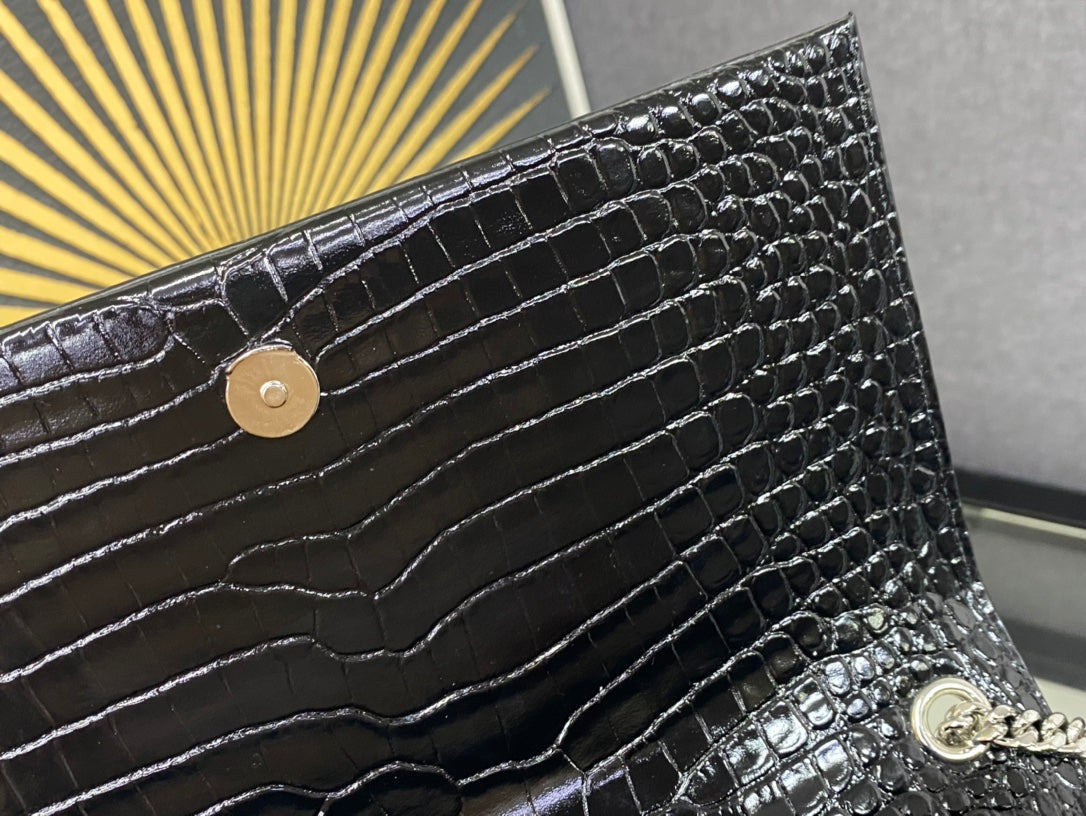 Saint Laurent YSL Kate Tassel Crocodile-Embossed Leather Chain Bag - Black