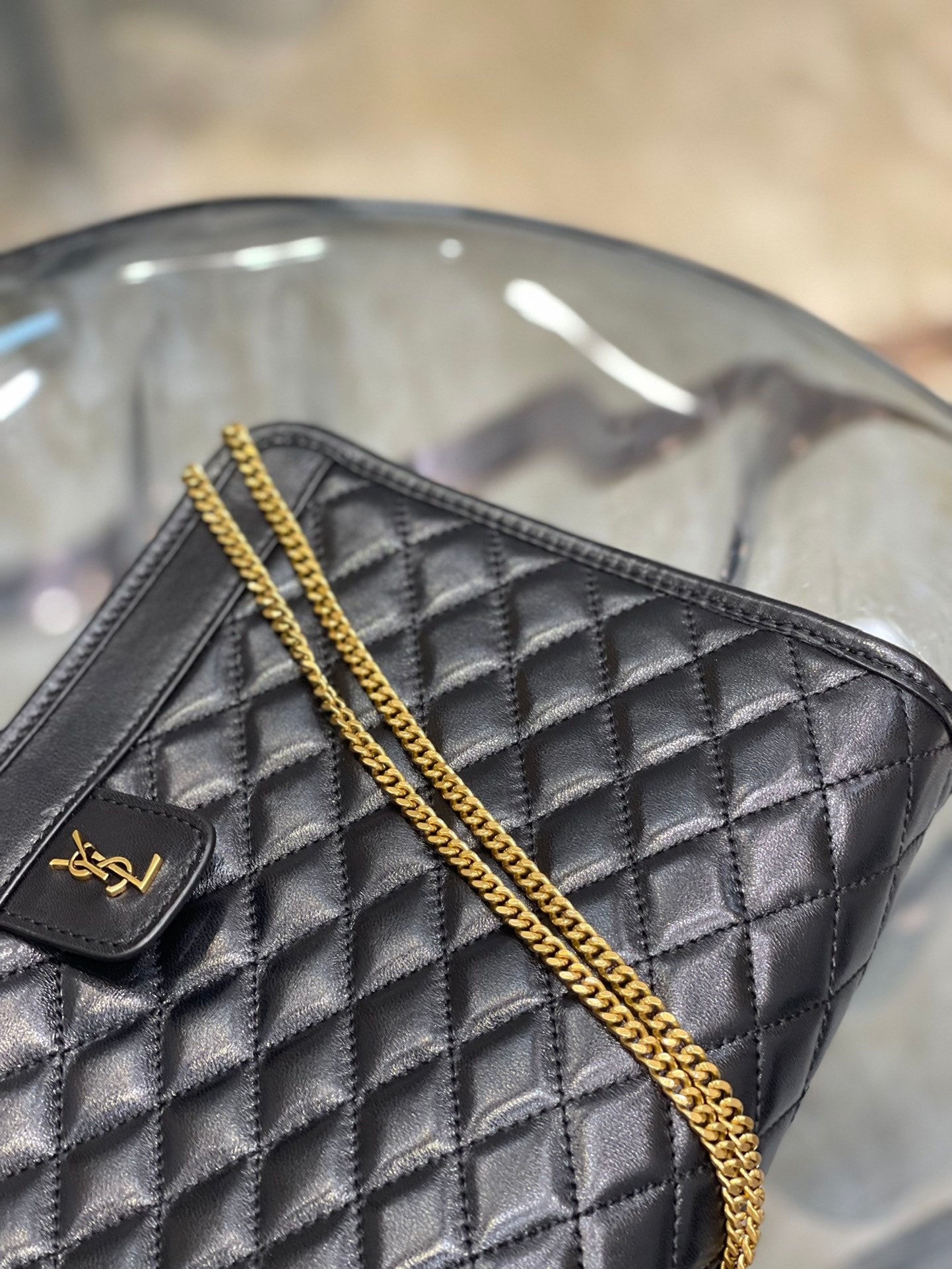 Saint Laurent Gaby Quilted Leather Pouch Bag - Black/Gold